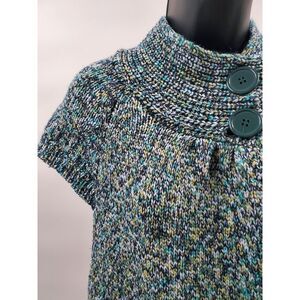 Gloria Vanderbilt Casuals Women's L Green‎ Teal White Yellow Sweater Open Vest